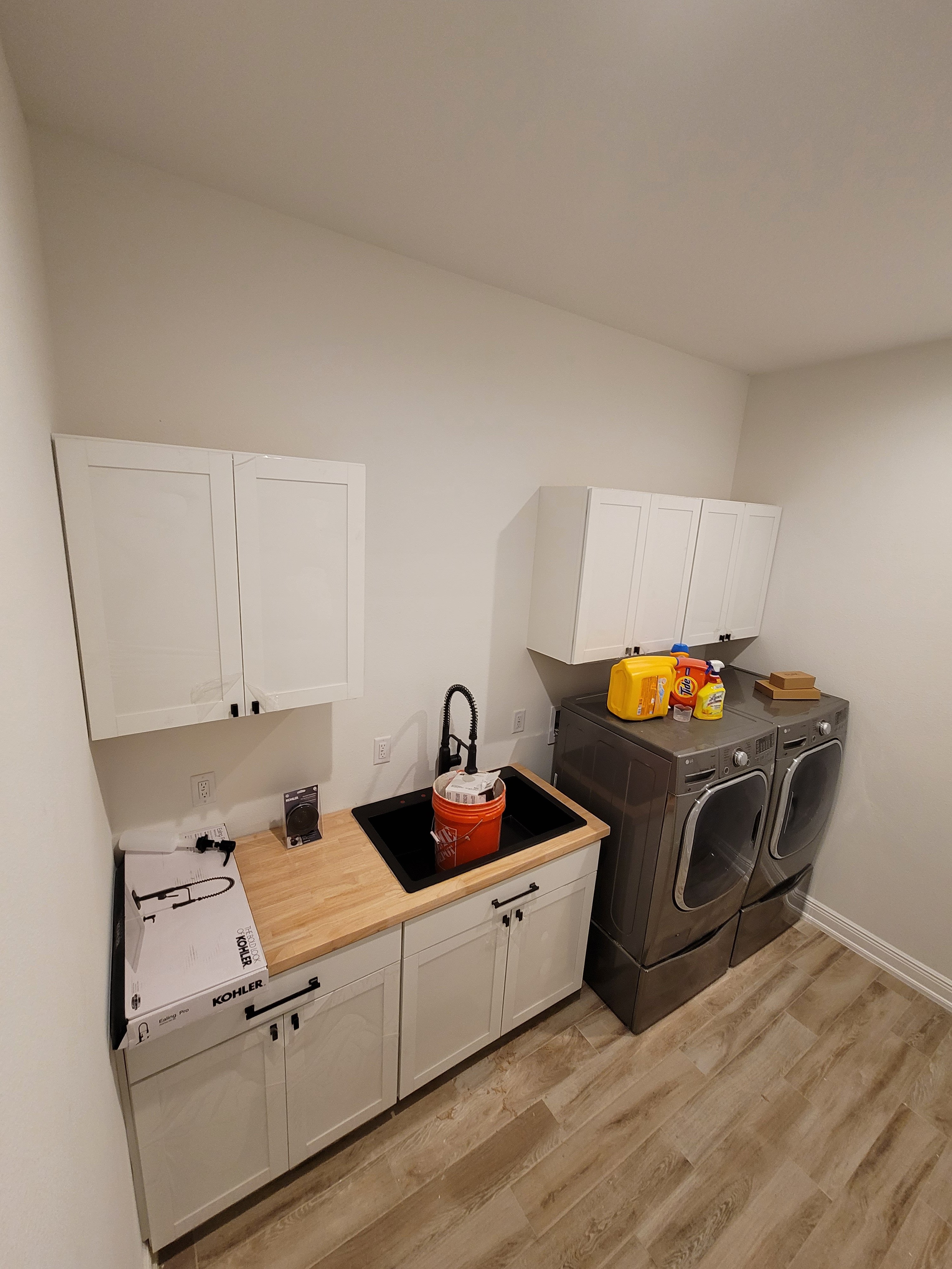 White shaker cabinets with custom countertop